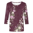 thumbnail image 4 of VBTAPA Spring Summer 3/4 Sleeve Shirts for Women Plus Size Crewneck T-shirt Fashion Casual Crewneck Floral Tops Multicolor L, 4 of 6