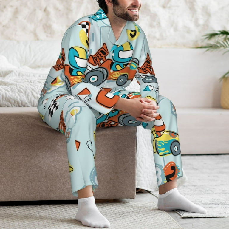 Wukai Cartoon Car Racing Men's Long-Sleeve Pajama Set