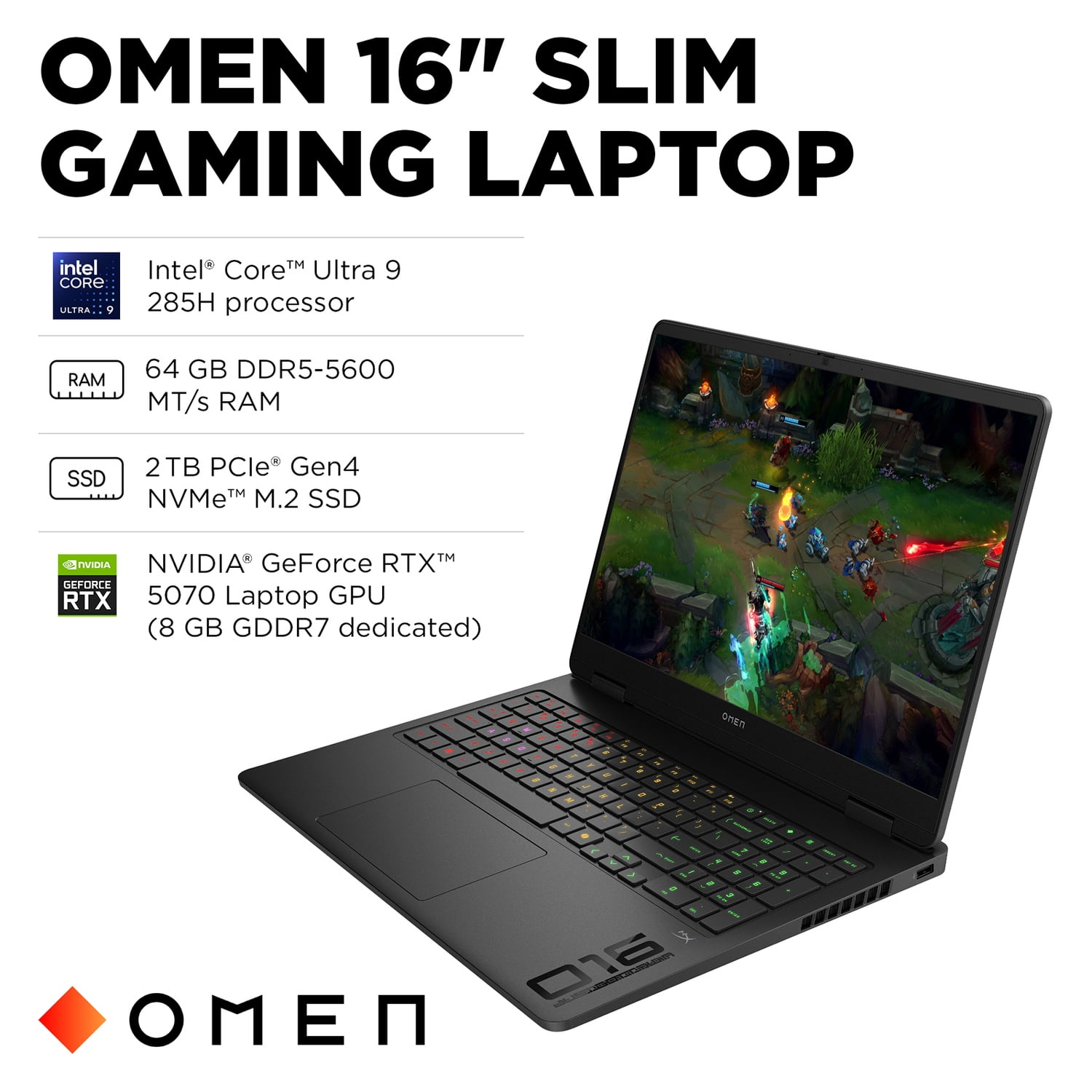 HP OMEN 16 Slim Gaming Laptop, 16" 144Hz 2K Display, Intel Core Ultra 9 285H, NVIDIA GeForce RTX 5070, 64GB DDR5 RAM, 2TB SSD, Wi-Fi 6E, RGB Backlit, Win 11 Pro, w/Mytrix Accessory & Lifetime Office
