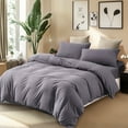 thumbnail image 6 of PURE ERA Duvet Cover Set Jersey Knit Cotton 100%,Ultra Soft 3Piece Bedding Set(King Size, Solid Violet Purple Gray), 6 of 6