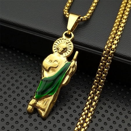 San Judas Tadeo Pendant Necklaces for Women Men 14K White Gold St. Jude Religious Chain Jewelry collar