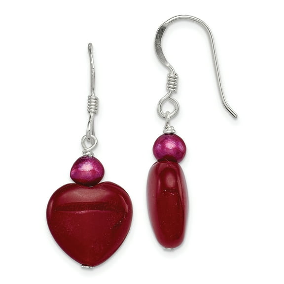 Primal Silver Sterling Silver Red Jade Hearts / Freshwater Cultured Pearl Earrings