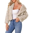 thumbnail image 4 of INSPIRE CHIC Womens Faux Fur Coat Lapel Open Front Long Sleeve Fluffy Shaggy Jacket Winter Warm Furry Overcoat L Beige, 4 of 6