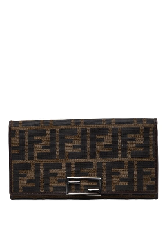 Pre-Owned Fendi Zucca Long Wallet 15828 Brown Canvas Leather Women's FENDI