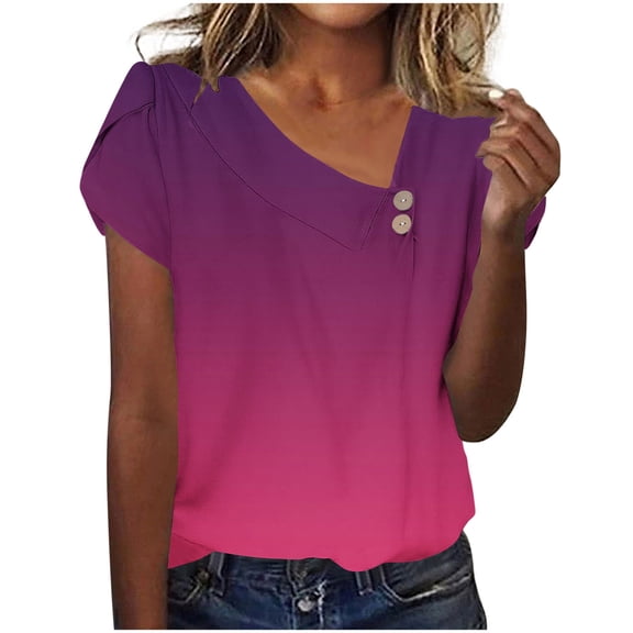 Summer Womens Tops 2026 Fashion Plus Size Casual Printed Loose Fashionable Short Sleeved Button T-shirt