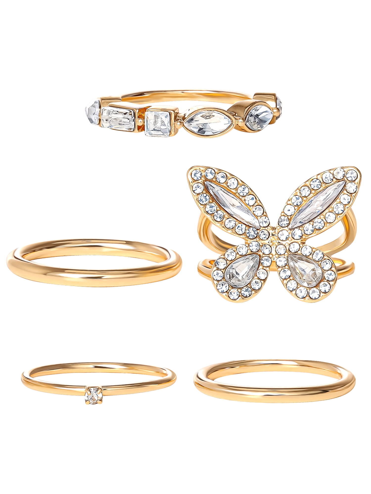Jessica Simpson Women's Butterfly Ring Set, Set of 5