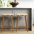 thumbnail image 2 of Nathan James Barker Counter Height Solid Wood Barstool with Upholstered Cushion, Backless Island Stool with Rubberwood Legs and Natural Textured Linen Upholstery for Kitchen, Brown/White, Set of 2, 2 of 4