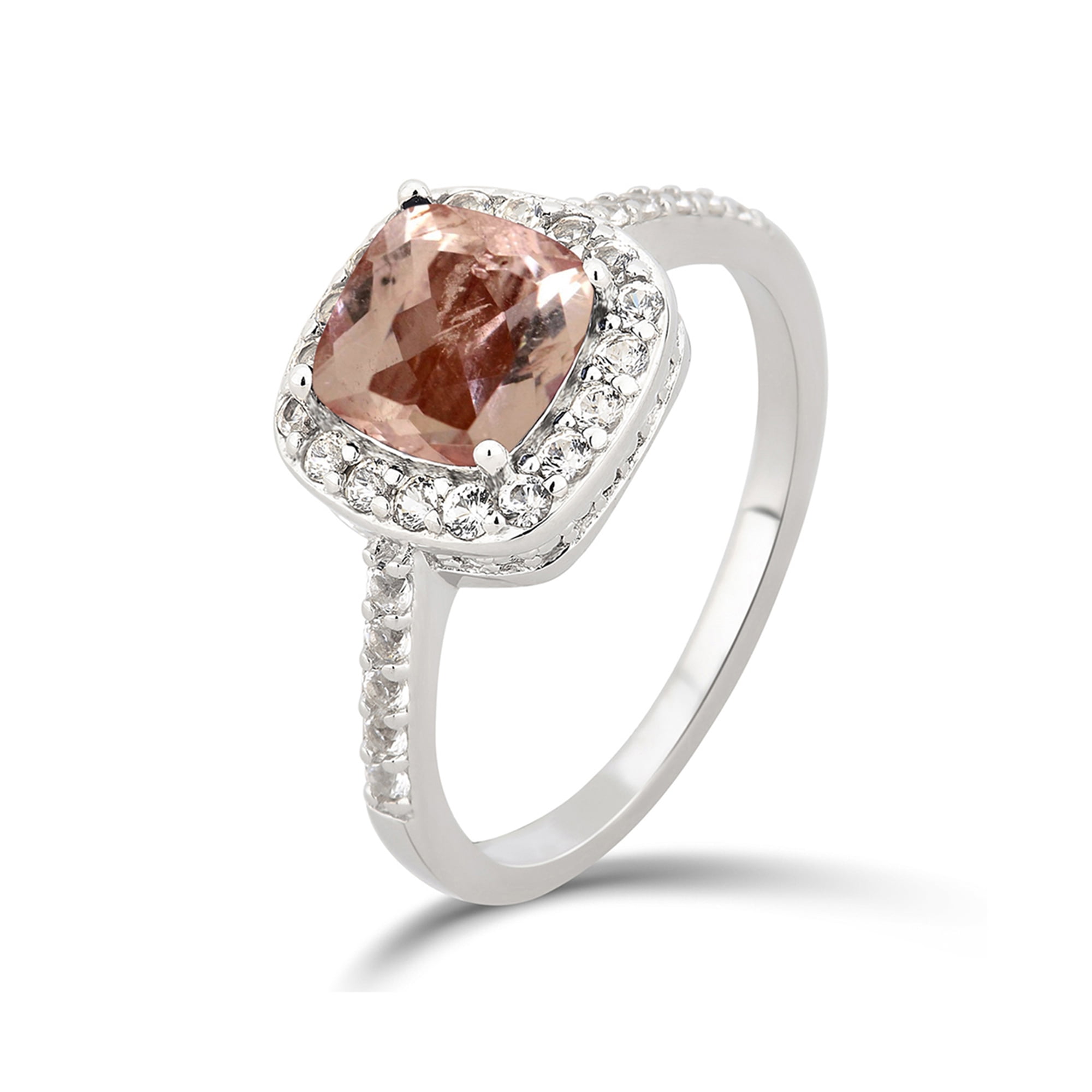 Diam accent, Created Morganite & White Sapphire Sterling Silver 3 pcs Jewelry Set