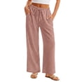 thumbnail image 6 of Nestiefly Women's Wide Leg Beach Pants Elastic Waist Lightweight Casual Flowy Palazzo Summer Lounge Trousers with Pockets Pink S, 6 of 9