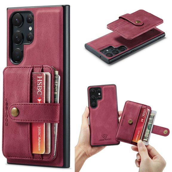 SaniMore Detachable Wallet for Samsung Galaxy S22 Ultra Case, Powerful Magnetic PU Leather 2-in-1 Functional RFID Blocking Cover with Card Slot Shockproof Protective Shell for S22 Ultra, Red