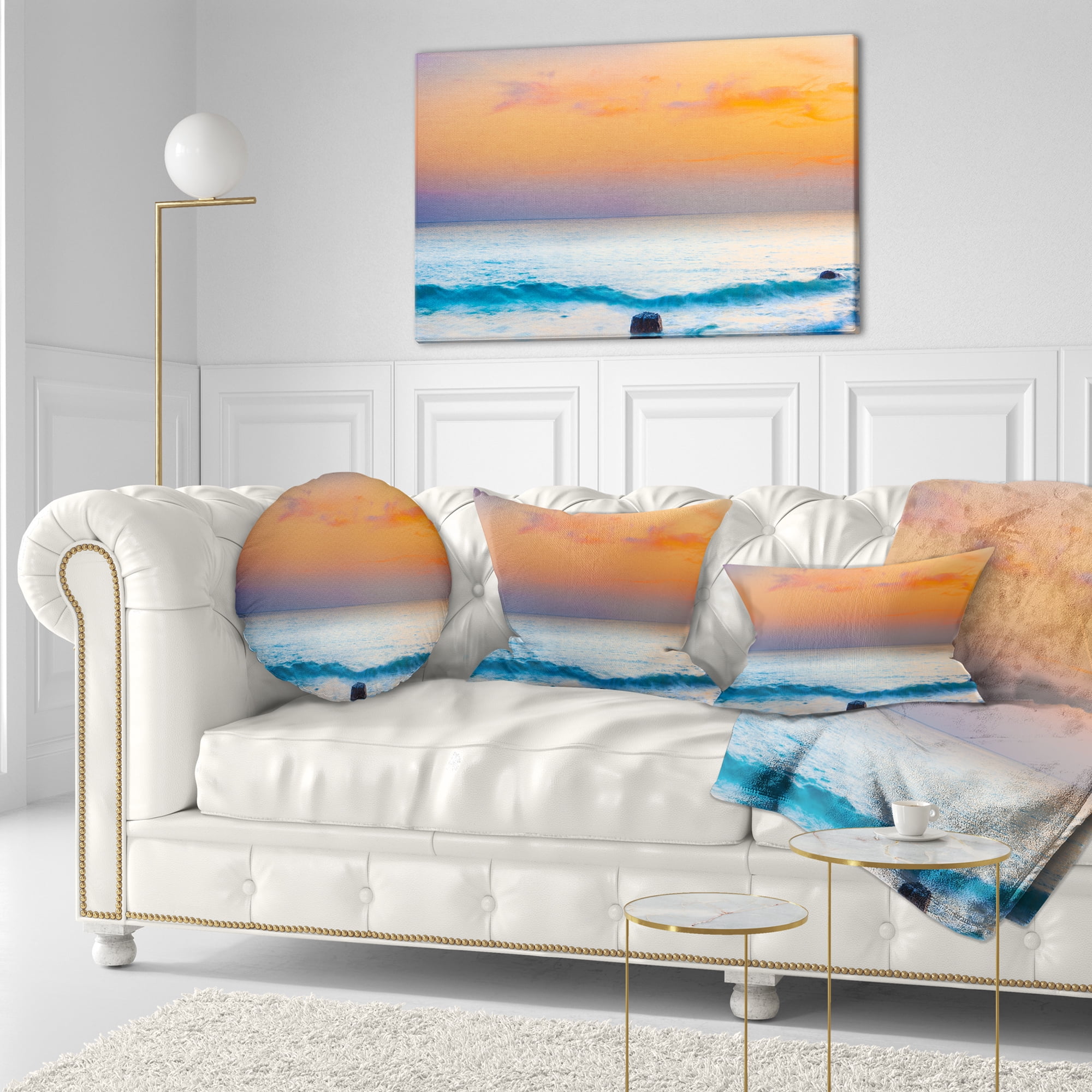 Designart Orange Sunset Panorama - Photography Throw Pillow - 12x20