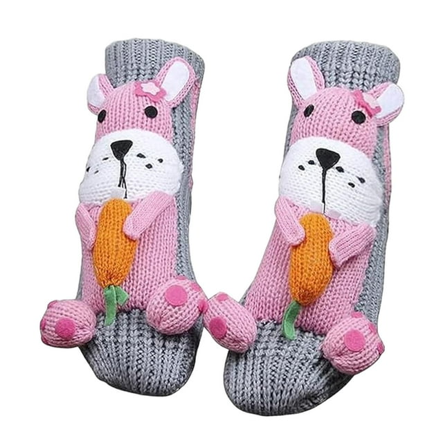 Calcetines de animales, regalos de , divertidos, gruesos y suaves, calcetines de tubo medio para el dormitorio y el hogar. Conejito gris