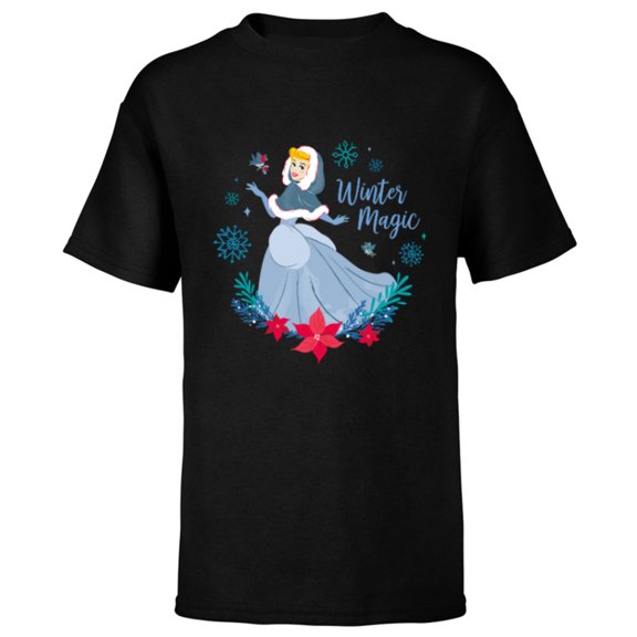 Disney Princess Cinderella Holiday Christmas Winter Magic - Short Sleeve T-Shirt for Kids - Customized-Black