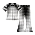 thumbnail image 2 of BXJX Girls Outfit Sets 2 Piece, Crew Neck Striped Short Sleeve Girls Summer Clothing Sets Black Size 5-6 T, 2 of 7