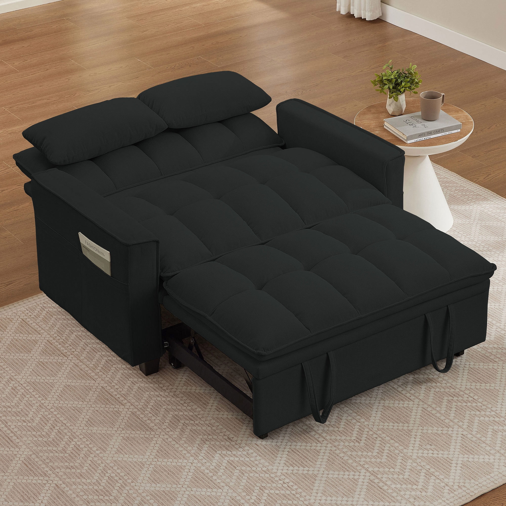 Soscana Convertible Sofa Bed Loveseat with Adjustable Backrest,3 in 1 Sleeper Sofa Pull Out Bed Reclining Couch with 2 Lumbar Cushions and Storage Side Pockets for Living Room,Apt,Office,Studio