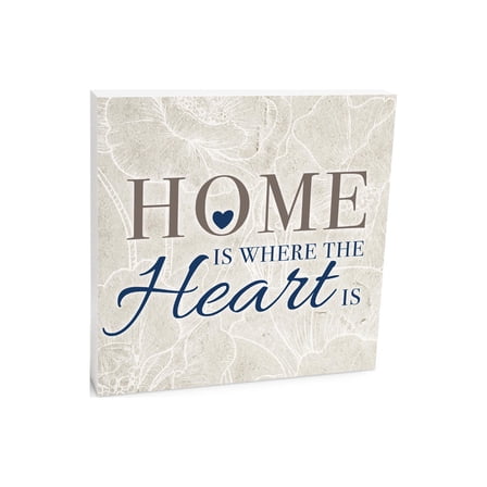 Home Where Heart Is Ecru Floral Sketch 10 x 10 Wood Tabletop Sign Plaque