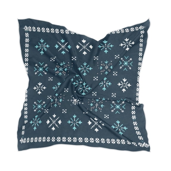 Winter Snowflakes 23.62x23.62in Square Scarf Silk like Fabric Single Sided Print with 10 Hair Clips