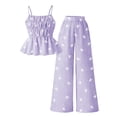 thumbnail image 5 of mgoYE Girl Summer Clothes Linen Outfit Bows Ruffled Shirts + Pant Set Princess Outfit Short 8 9 10 11 12 Years Size 7-8 Years, 5 of 8