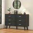 thumbnail image 3 of VVFLU 6 Drawer Dresser, Wide Chest of Drawers Organizer Storage with Drawers, Large Storage Cabinet, Modern Design Dresser for Bedroom, Living Room, Porch, Black, 3 of 8