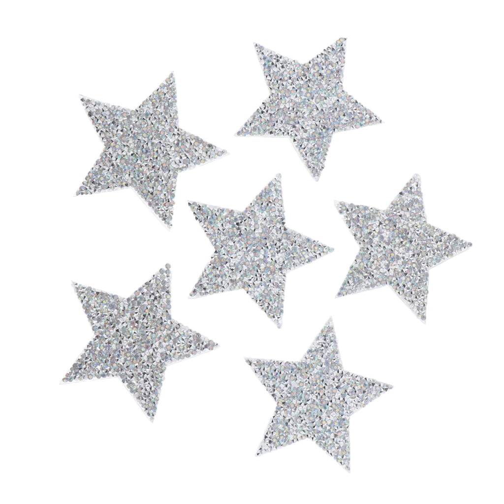 6Pcs Star Sew On Iron On Patch Badge Fabric Bag Clothes Applique Transfer 
