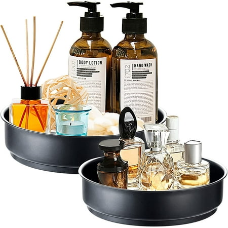 

SSAWcasa 2 Pack Turntable Cabinet Organizer Stainless Steel Rotating Storage Containers for Kitchen Cabinet Pantry Bathroom (7.7 inch and 10 inch Black)