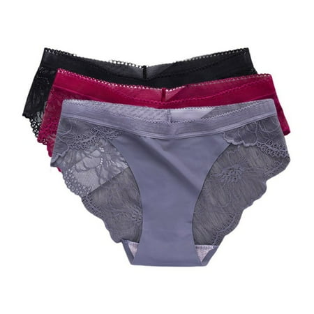 

Morefun-3PS Female Underwear Lace Panties Cotton Underpants Mid-Waist Hollow Briefs Breathable Panty