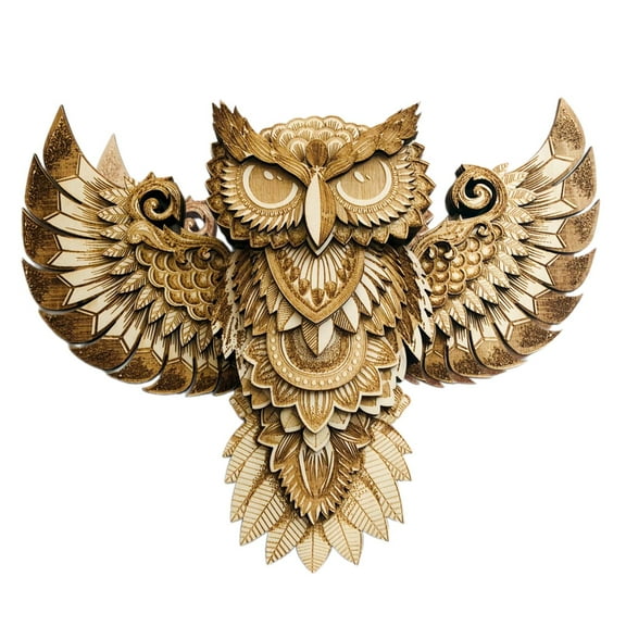 yotijay Wood Owl Wall Decor Animal Sculpture Figurine Crafts Wall Statue Hanging 30x23x3.5cm