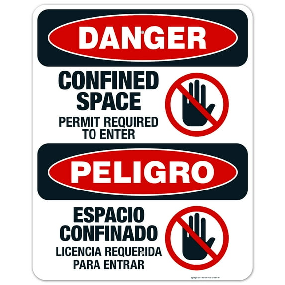 Confined Space Permit Required To Enter Bilingual Sign, OSHA Danger Sign, 24x30 Aluminum