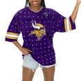 thumbnail image 3 of Women's Gameday Couture Purple Minnesota Vikings Kickoff Time Allover Rhinestone Sports Stripe Jersey V-Neck T-Shirt, 3 of 5