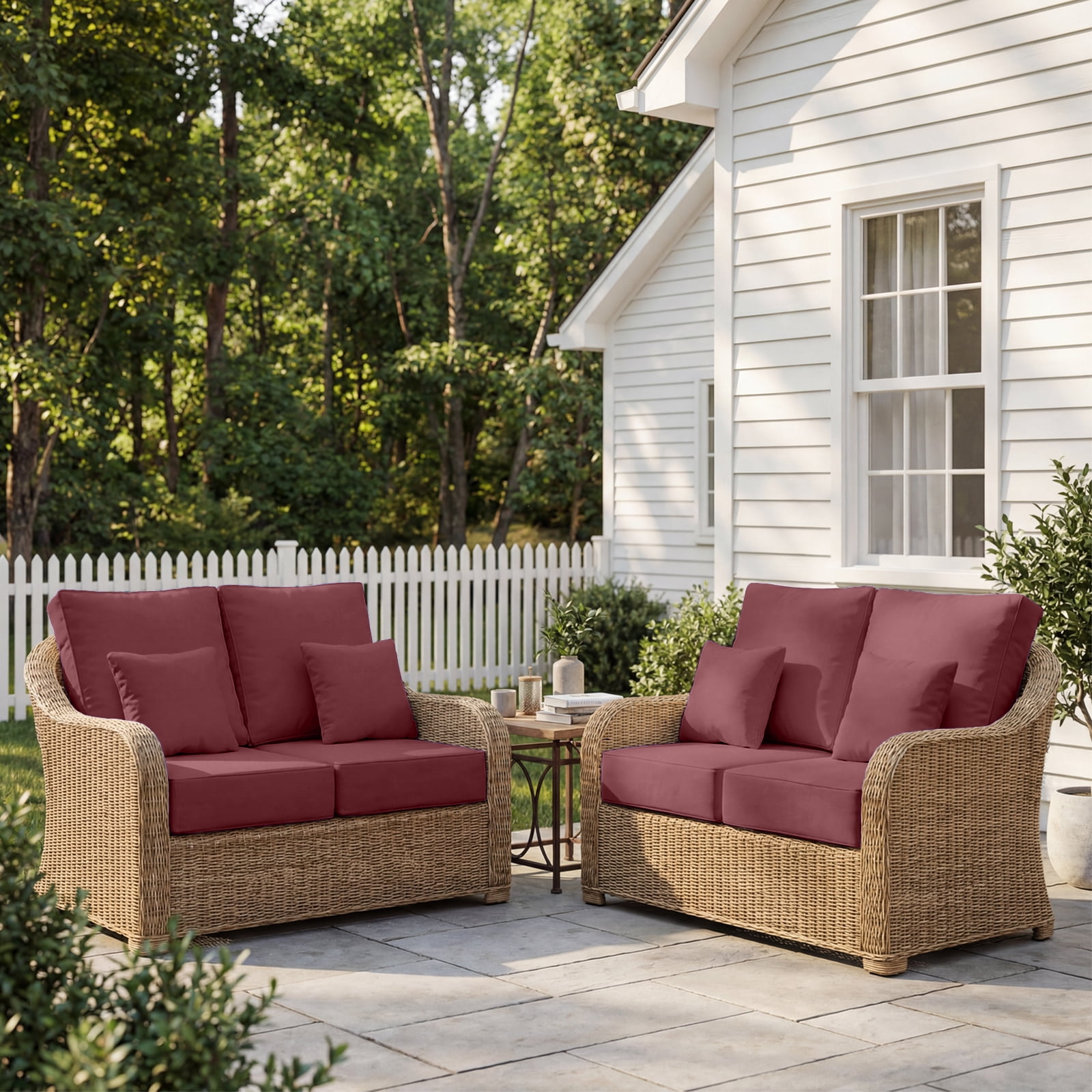 4 Set Outdoor Chair Cushions 24 x 24 x 6 inch for Patio Furniture, Fade & Water Resistant Patio Cushions with Removable Cover and Straps,Red