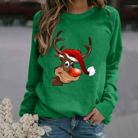 

Wyongtao Cozy Women s O-Neck Christmas Print Long-sleeved Sweatshirt Casual Blouse Pullover Tops