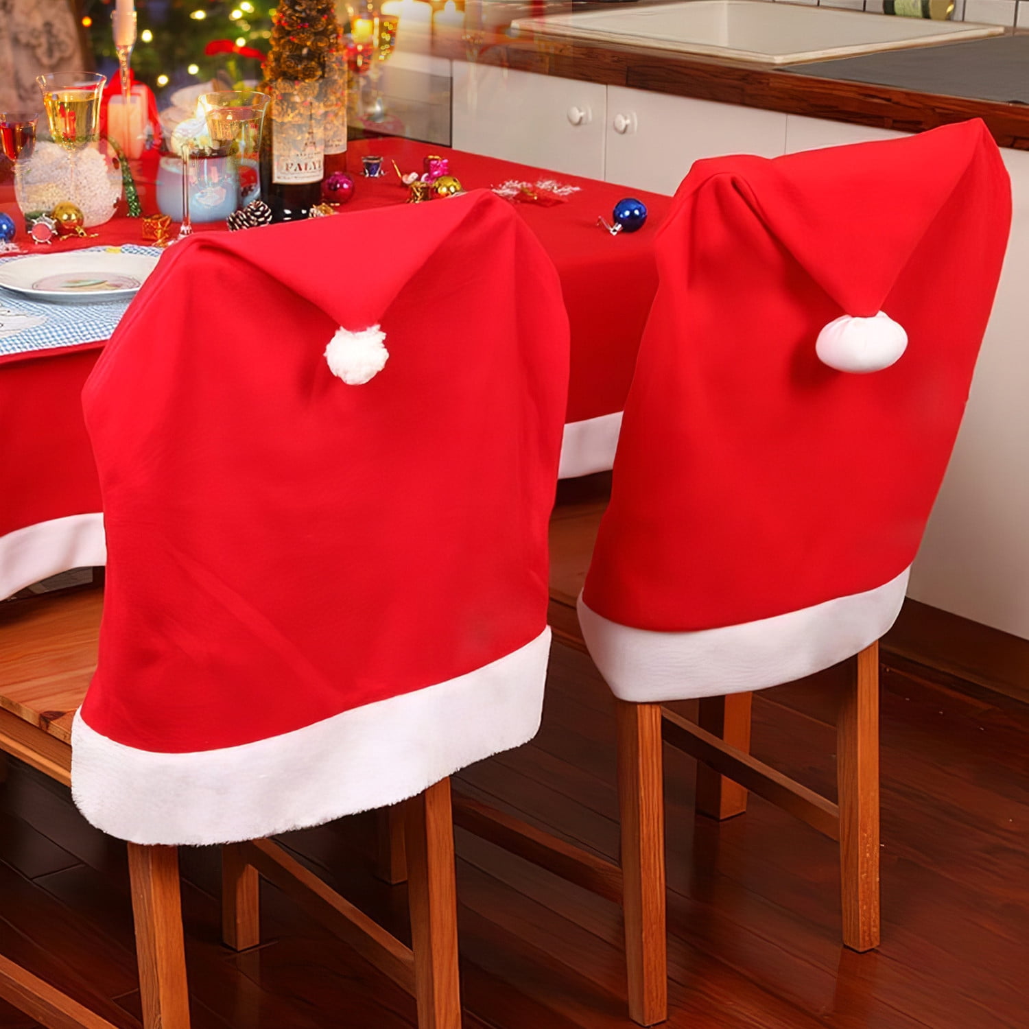 2/4/6/8 X Christmas Chair Covers Dining Seat Santa Claus Home Xmas Decoration US 