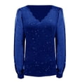 thumbnail image 4 of WTXUE Sequin Tops for Women Shell Trim V Neck Mesh Long Sleeve Blouses Glitter Party Mardi Gras Shirts Sparkly Slim Fitted Shirt Elastic Flowy Tops Elegant Dressy Casual Blouses Blue M, 4 of 8
