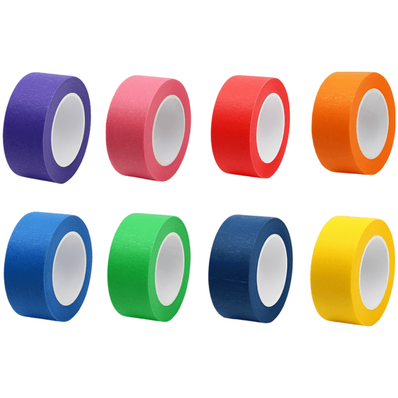 8 Rolls Colored Masking Tape Set, Rainbow Art Tape in Pink, Red, Orange, Light Green, Violet, Light Blue, Dark Blue, Yellow, Painters for Arts, Crafts, and DIY Projects
