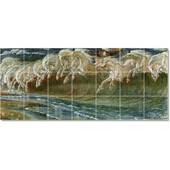 Ceramic Tile Mural-Walter Crane Mythology Tile Mural Remodel. 29.75" w x 12.75" h using (21) 4.25 x 4.25 ceramic tiles