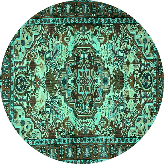 Ahgly Company Machine Washable Indoor Round Persian Turquoise Blue Traditional Area Rugs, 5' Round