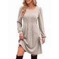 thumbnail image 3 of MOYIKO Long Sleeve Fall Dresses for Women Pleated Crew Neck Dress Casual Fashion Dresses with Pockets, 3 of 7