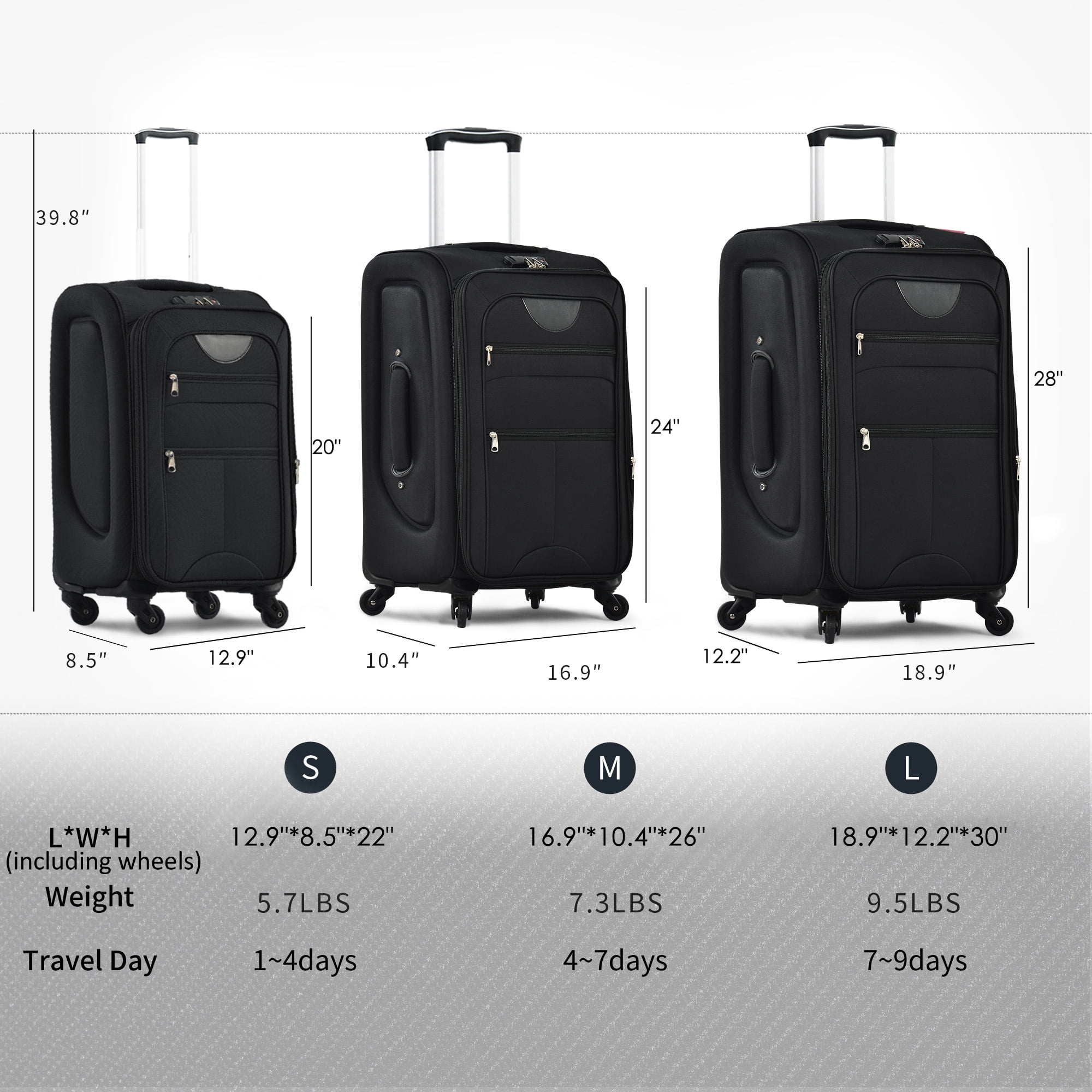 PAPROOS 3 Piece Luggage Sets, 20in 24in Hardside Luggage with Cosmetic Case, Lightweight Expandable Suitcase with Spinner Wheels and TSA Lock, Carry on Vintage Suitcase, Black