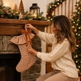 thumbnail image 6 of Plaid Ruffle Christmas Stockings, Vintage Checkered Stocking with Velvet Bow for Fireplace Mantel Decor, Holiday Gift Socks Set for Home, 18in, 6 of 7
