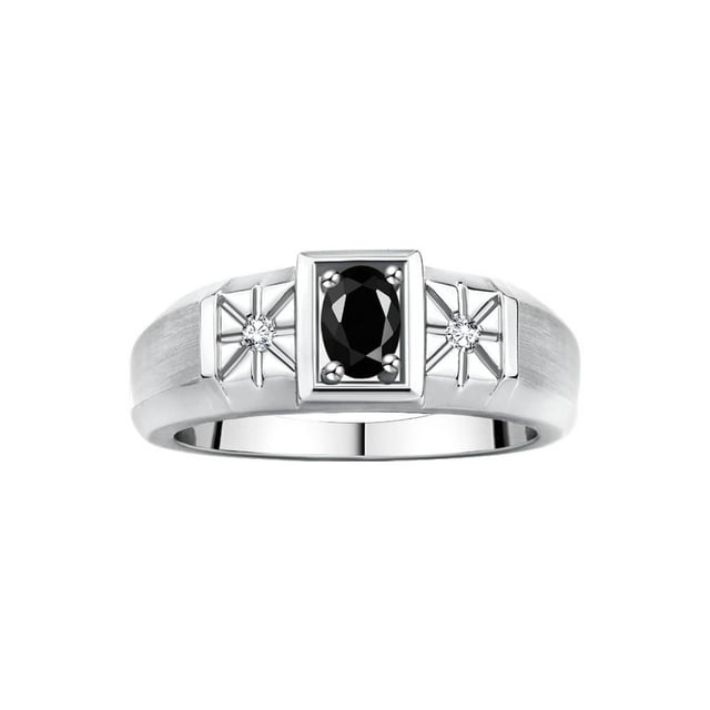 RYLOS Men's Rings Sterling Silver Classic 6X4MM Oval Gemstone & Diamond Ring Onyx October Birthstone Rings For Men, Silver Rings, Size 9