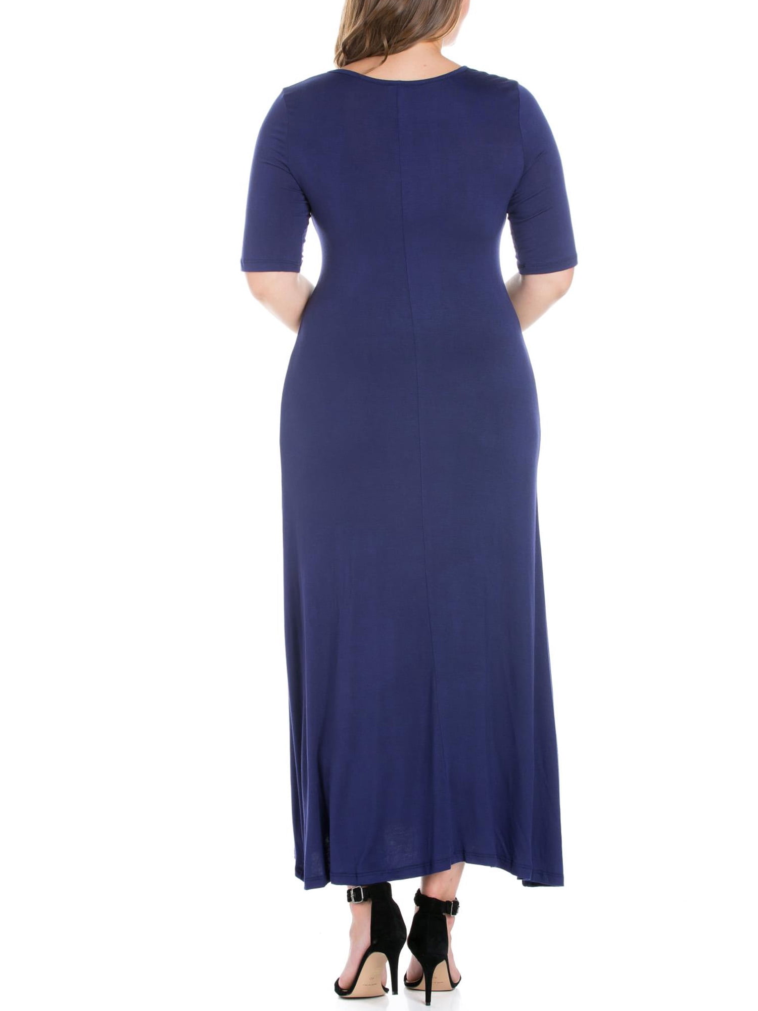 24/7 Comfort Apparel Women's Plus Size Elbow Length Sleeve Maxi Dress