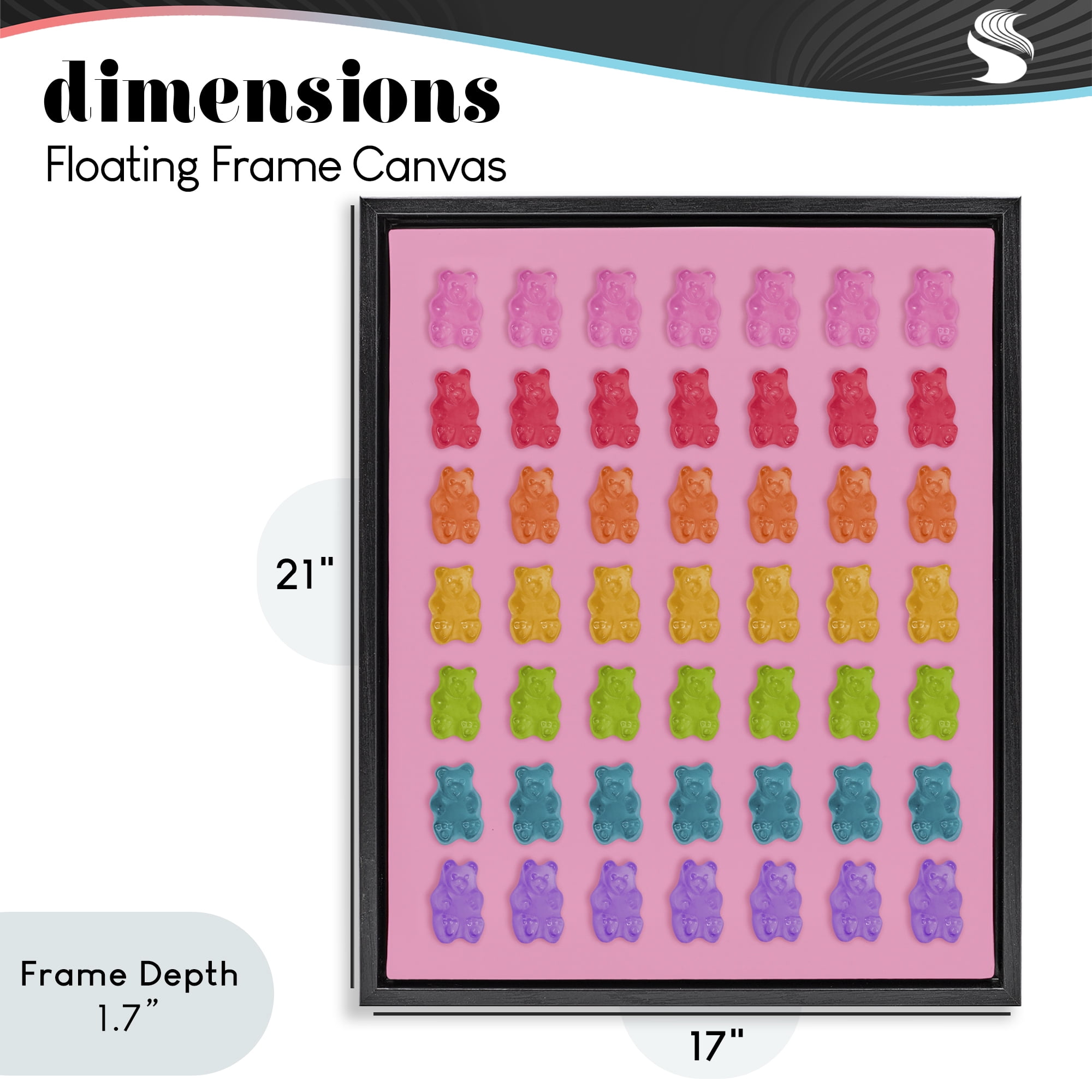 Stupell Industries Rainbow Candy Bears on Pink Black Framed Floater Canvas Wall Art, design by LISH Creative