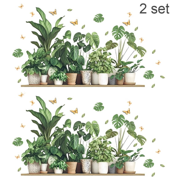 2 Set Green Plant Stickers For Smooth Wall Decoration Removable Wall Stickers