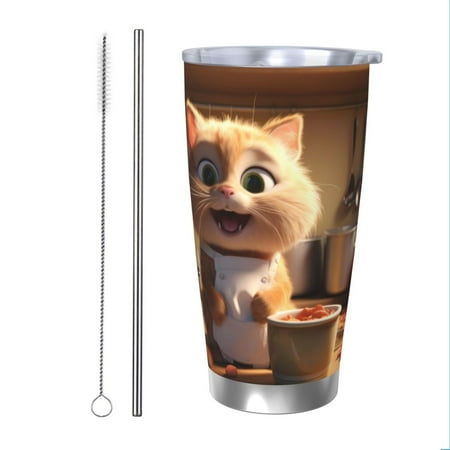 

Vsdgher Cartoon Cooking Cat 20 Oz Stainless Steel Vacuum Insulated Travel Mug Coffee Cup for Home Office Outdoor Works Great for Ice Drinks and Hot Beverage -Straw Two-piece Set