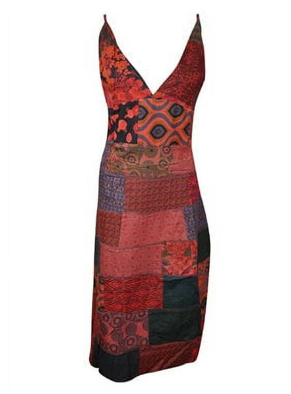 Mogul Womens Patchwork Maxi Dress, Red Strap Maxi Dress M/L