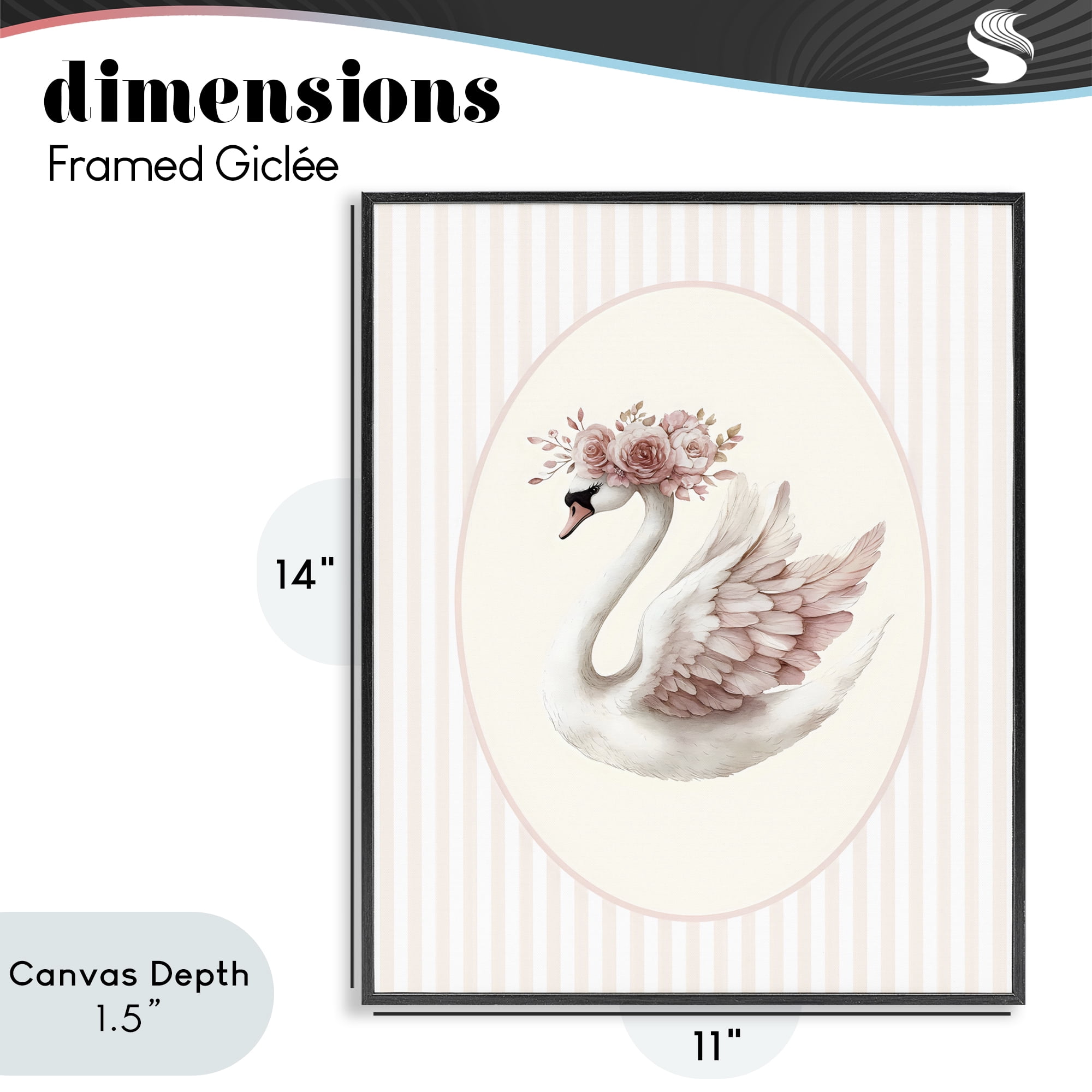 Stupell Industries Nursery Ballerina Swan Striped Black Framed Giclee Art, design by LSR Design Studio