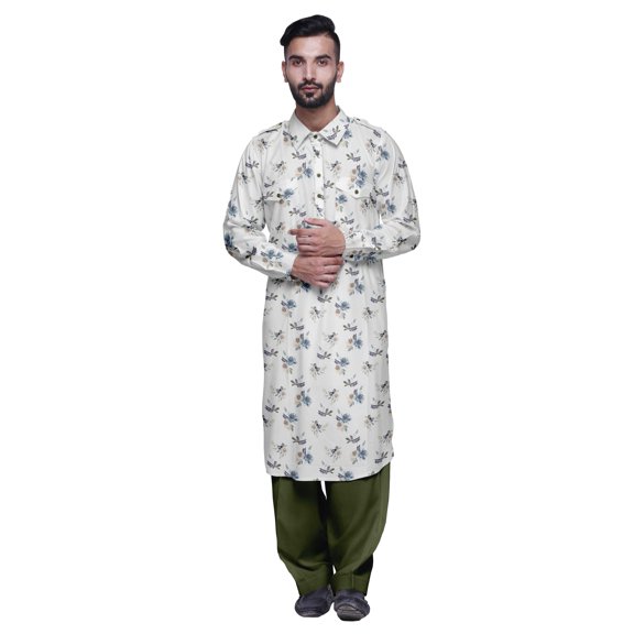 Atasi Mens Rayon Pathani Kurta Solid Salwar Set Printed Punjabi Kurta For Men