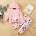thumbnail image 2 of LAPAKIDS Toddler Baby Girls Winter Clothes Letter Floral Print Hooded Shirt Tops Pants Outfits Set 2-3T, 2 of 7