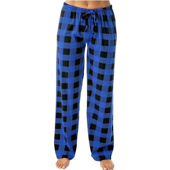 Bowake Women's Pajamas Pants Plaid Elastic Waist Drawstring Wide Leg Pants Casual Loose Comfy Lounge Trousers