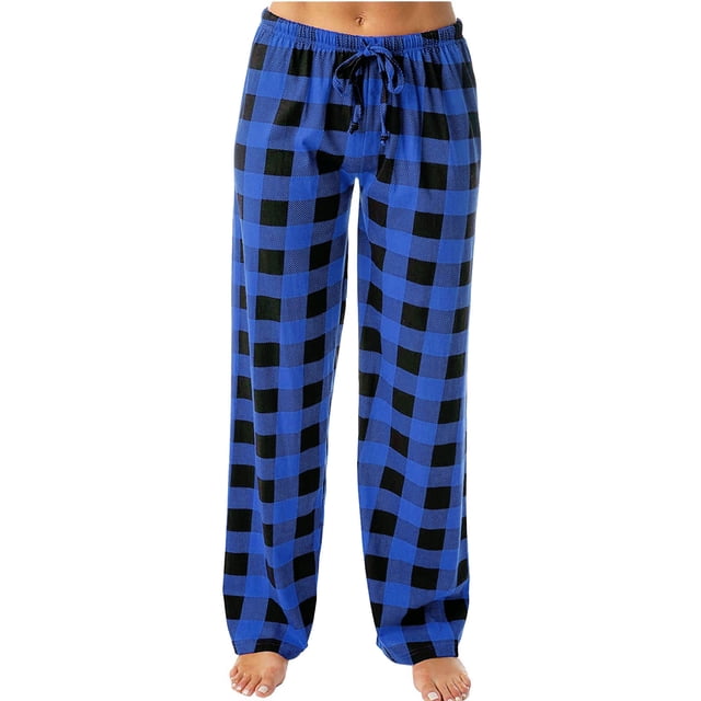 Dealovy Pajama Pants for Women High Waisted Plaid Pjs Bottoms Drawstring Color Block Comfy Lounge Trousers